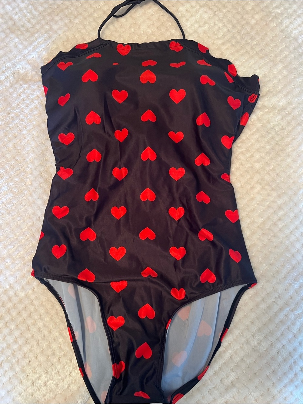 Women’s One-Piece Swimsuit with Red Heart Print